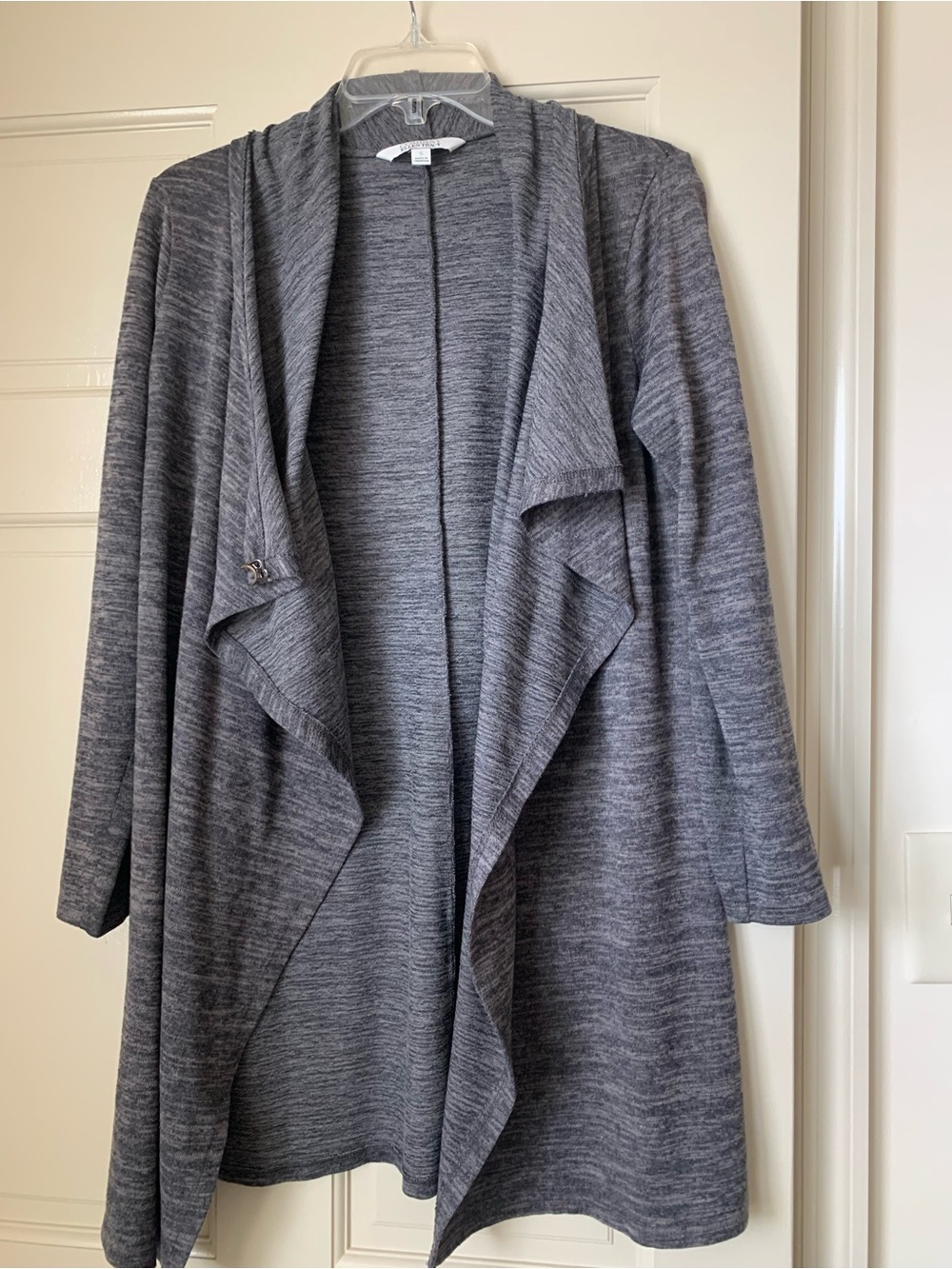Ellen Tracy Heather Gray Draped Open-Front Cardigan